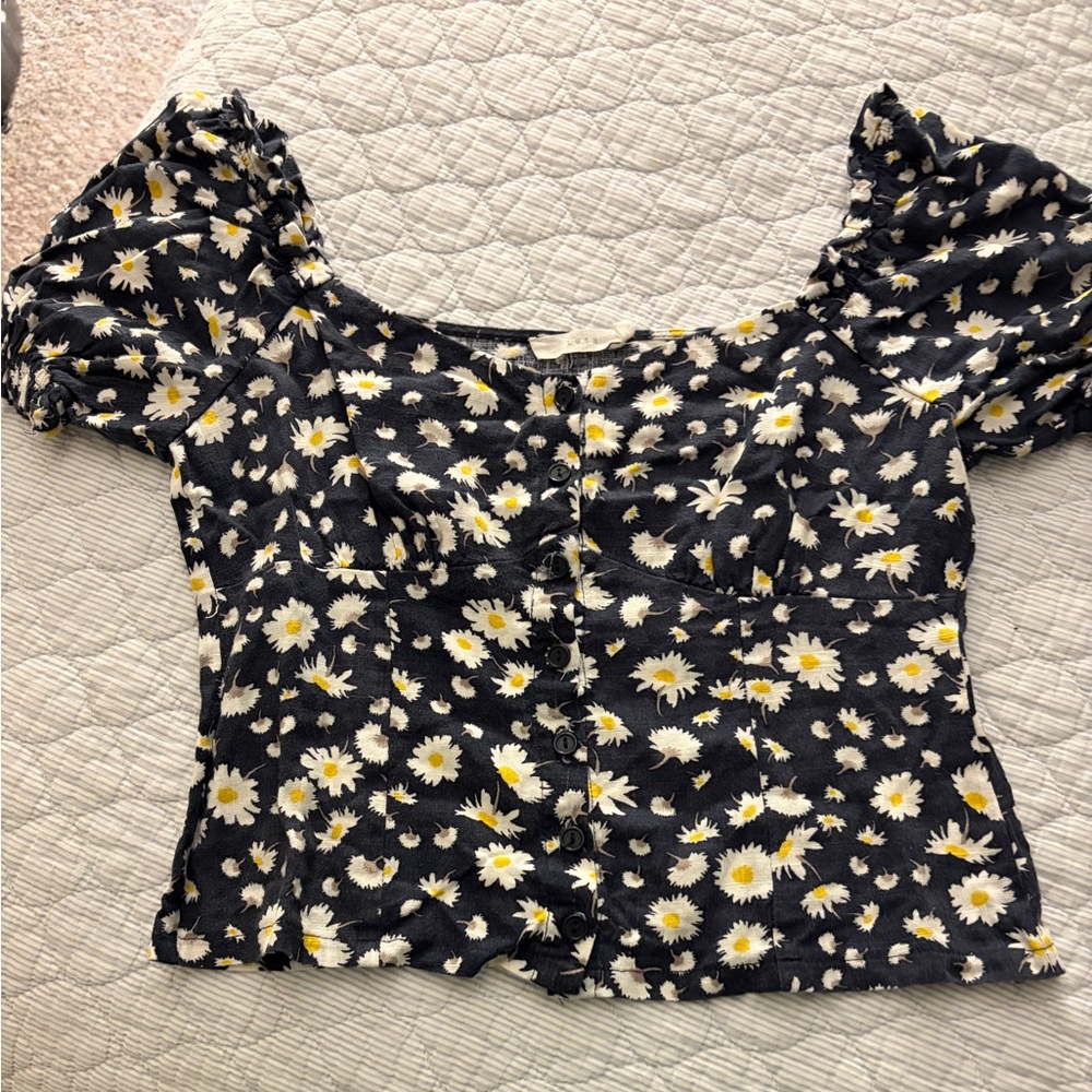 Daisy flowers Peasant Blouse Size Medium